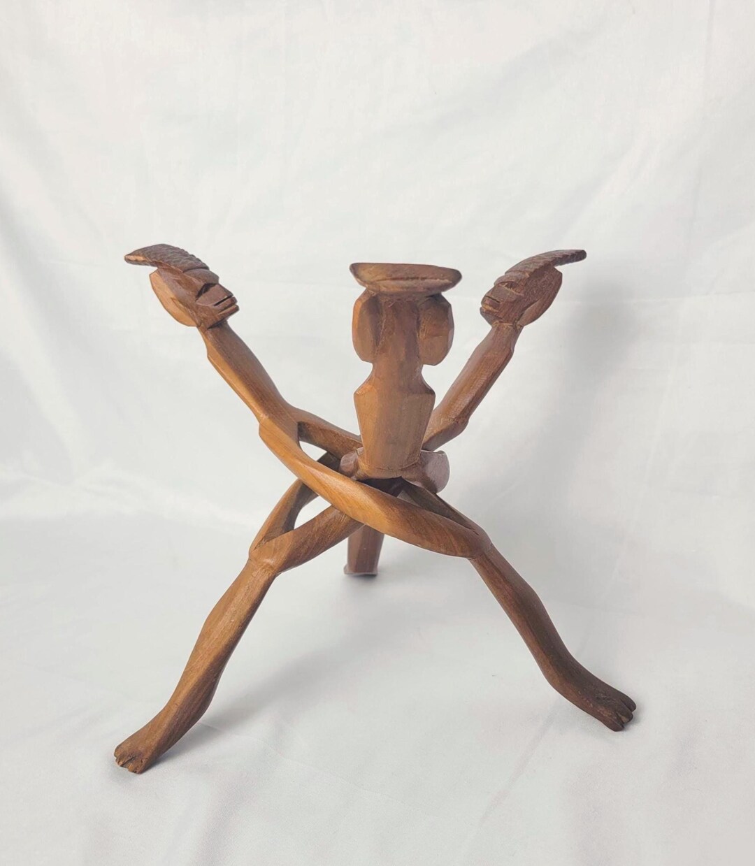 Vintage African Unity Stand – Hand Carved Two-tone Wood Tripod Bowl ...