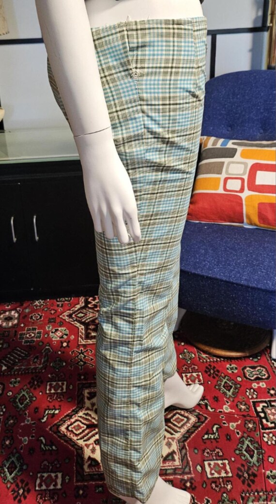 Vintage 1950/60s Blue Green White Plaid Pants Low Rise Waist Vintage 1950/60s Blue Green White Plaid Pants Low Rise Waist