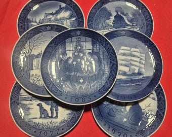 Vintage Royal Copenhagen Collectible Christmas Plate&#39;s Denmark Designed By Kaj Lange Wall Art  Blue And White Ceramic 7&quot;