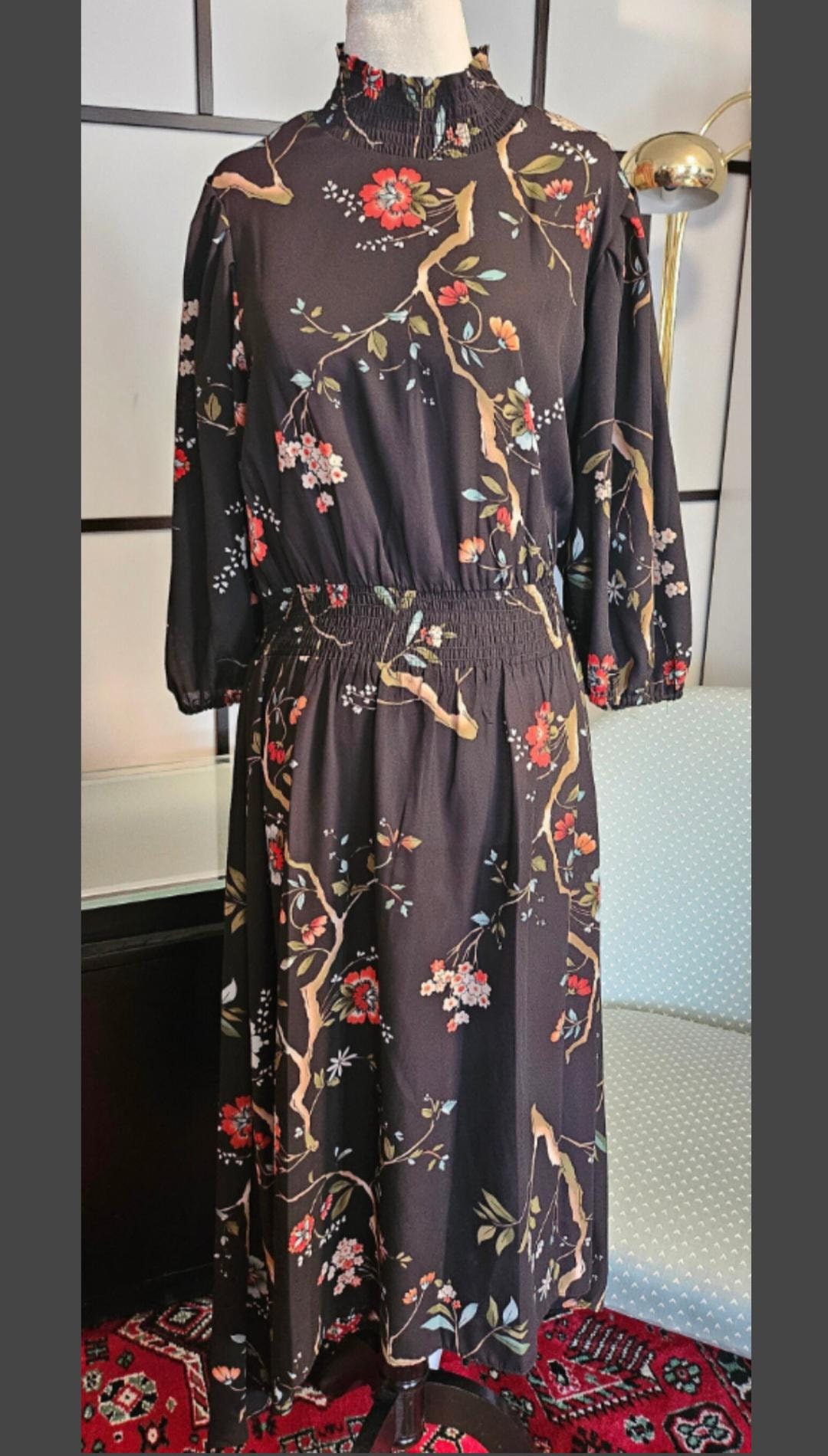 Vintage Nanette Lepore Floral Dress: 1990s Black Oriental Print, Size 6  China - Etsy