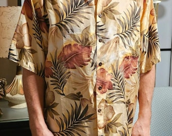 Vintage Y2K Silk Hawaiian Shirt, Floral Tiki Aloha, 2XL