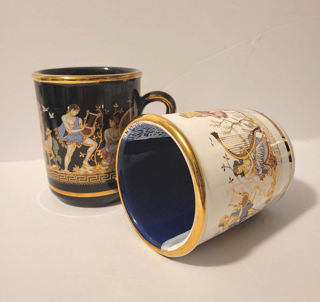 Vintage Greek Coffee Cups 24K Gold Trim Handmade In Greece Spathas vintage-greek-coffee-cups-24k-gold-trim-handmade-in-greece-spathas