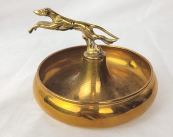 Vintage Brass Greyhound Ashtray, Trinket Dish – Art Deco Leaping Dog, Catchall