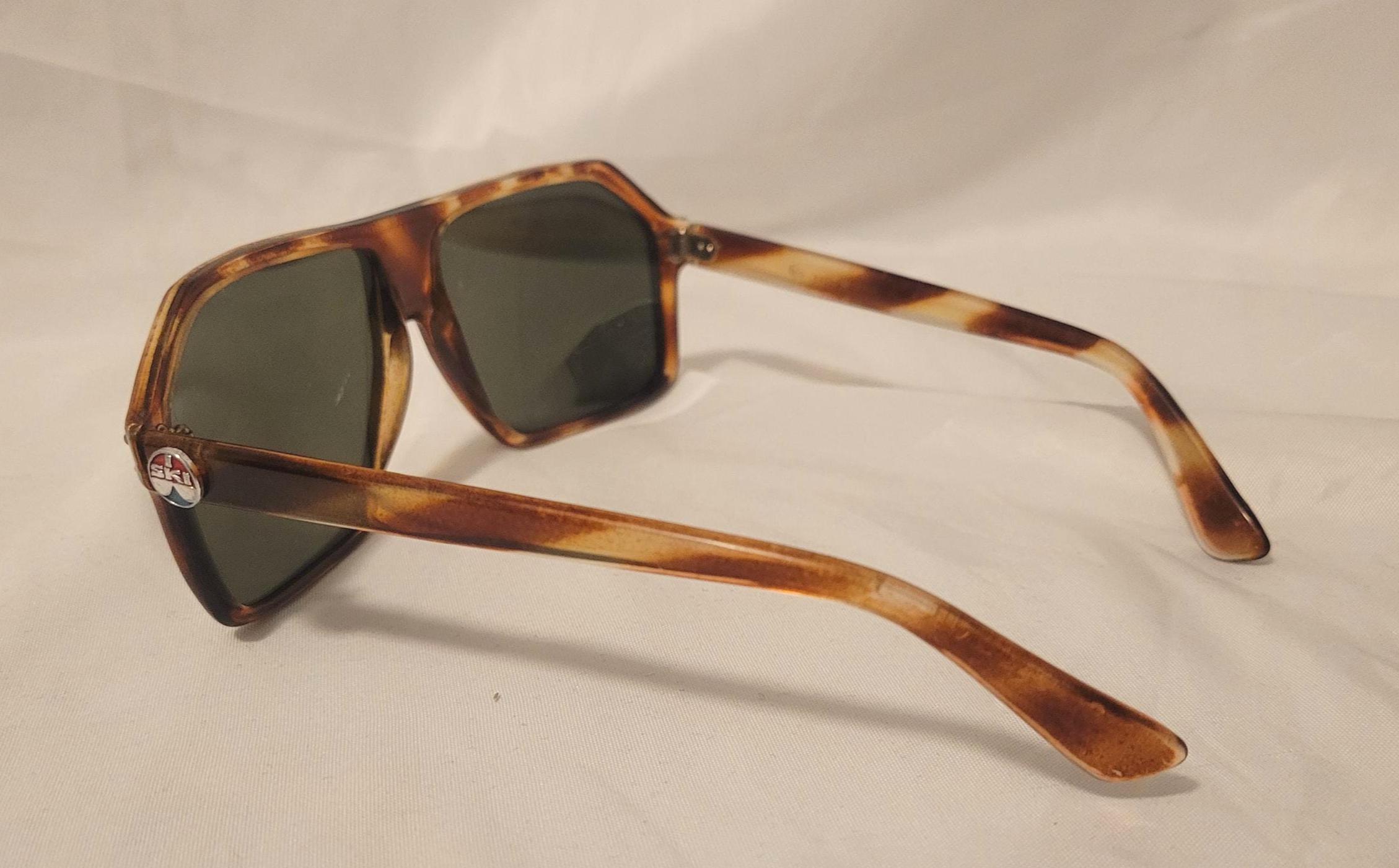 Vintage I SKI Sunglasses, Tortoise Shell Aviator Mask, 70s 