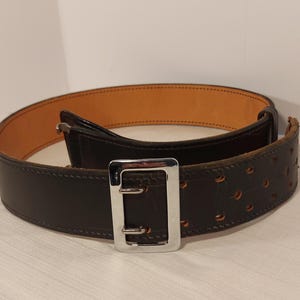 Vintage Y2K Don Hume Duty Belt Black Top-Grain Leather Double-Tongued Buckle Center Belt Stud Free-Sliding Belt keeper B101  Size 42