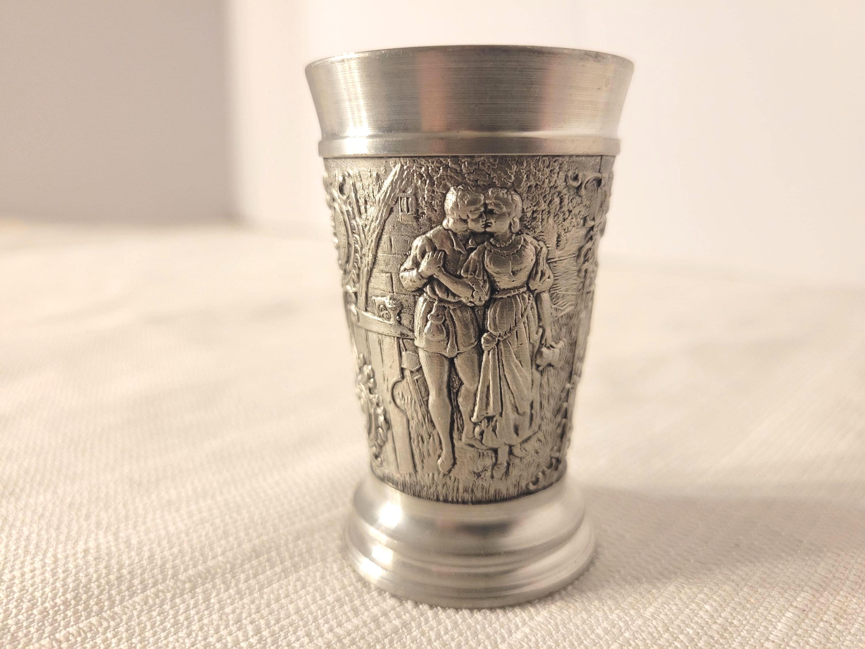Vintage BMF Zinn Pewter Shot Glass, Lovers & Cityscape Design - Etsy