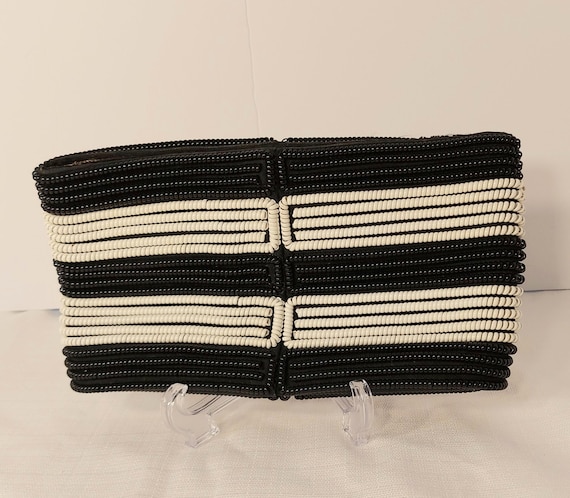 Vintage Telephone Cord Purse, Black & White Geome… - image 1