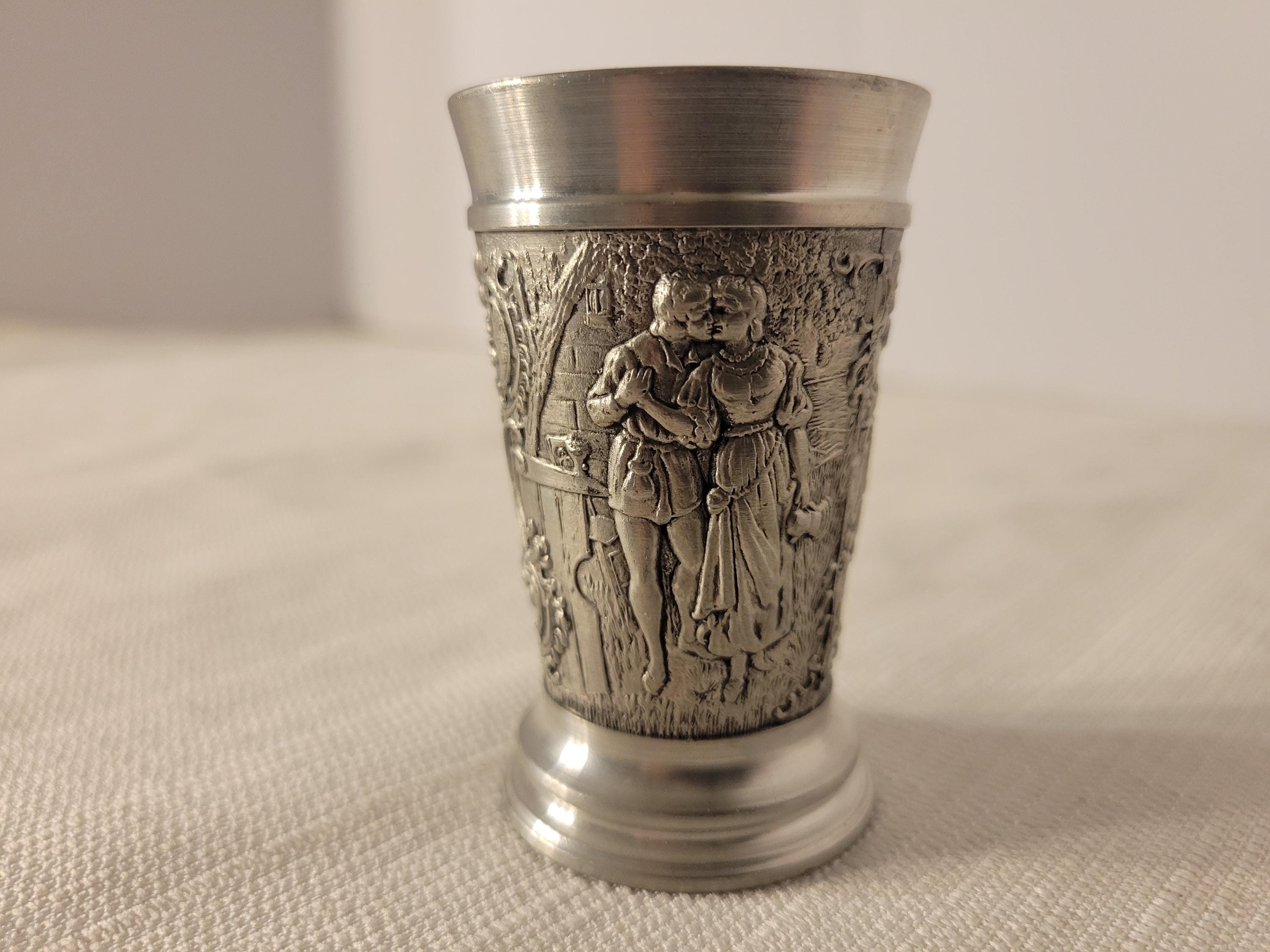Vintage BMF Zinn Pewter Shot Glass, Lovers & Cityscape Design - Etsy