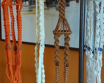 Vintage 1970&#39;s Macrame Plant Hanger Orange Brown White Off White Indoor Outdoor Home Decor Boho Various Styles Lengths (Sold Separately)