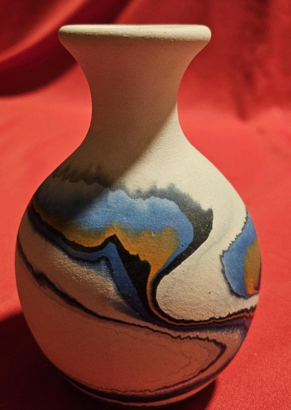 Vintage Nemadji Pottery Bud Vase, Marbled Glazed Earth Clay, 4