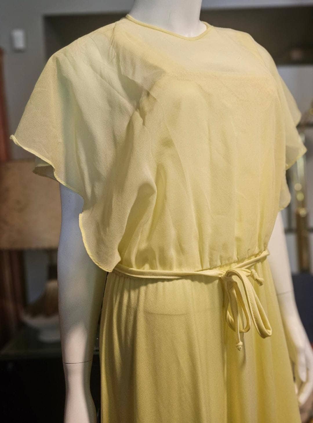 Vintage Women's Yellow Maxi Dress Chiffon Caplet on Top Nu-mode Toronto ...