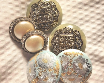 Vintage 1950s-60s Clip-On Earrings Set: Lucite, Imitation Pearl, Rhinestone