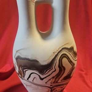 Vintage Nemadji Pottery Wedding Vase | Earth Tone Marbled Swirl Ceramic Vessel, USA