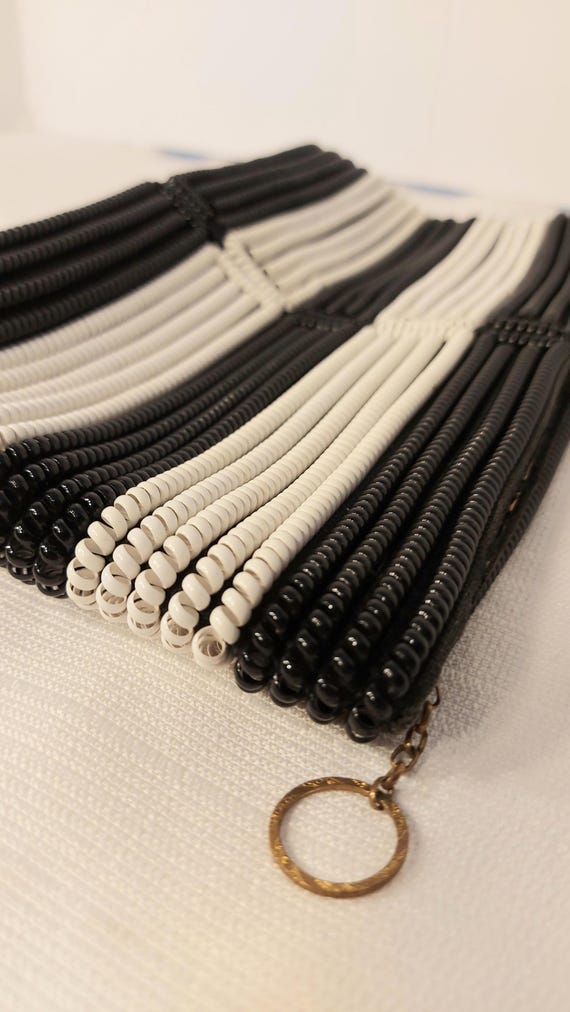 Vintage Telephone Cord Purse, Black & White Geome… - image 6