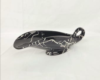 Vintage MCM Beauceware Drip Gravy Boat - Mid Century Modern Canadian Pottery - Black and White Splatter Art Ceramic - 1960s Retro Serving