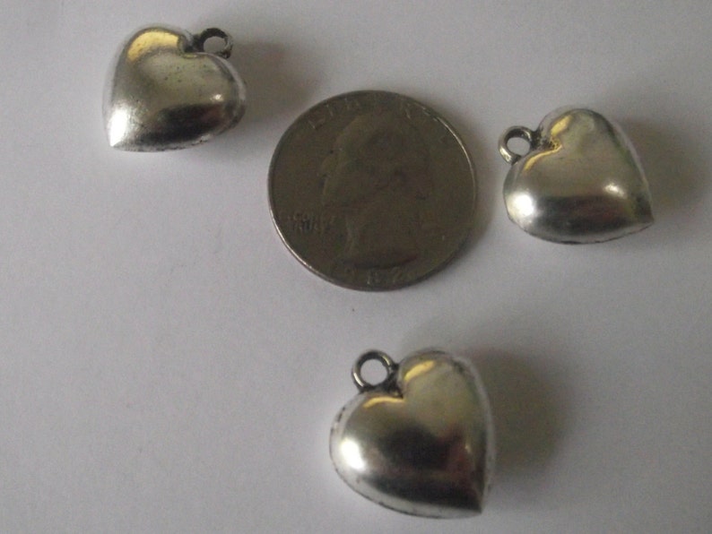 Heart Pendant Charms Silver Plate 3 piece set Component Destash image 2