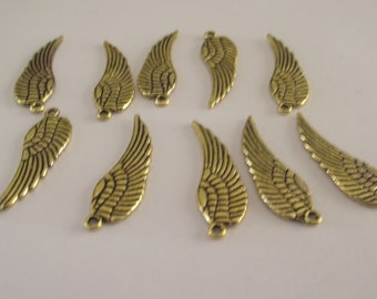 Wing Pendant Charms Gold Plate 10 piece set Component Destash