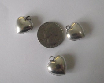 Heart Pendant Charms Silver Plate 3 piece set Component Destash