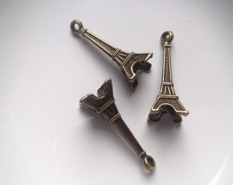 Eiffel Tower Pendants-3-D  3 piece set Antique Bronze Gold Component Destash