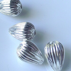 Silver tone Fluted Metal Teardrop Component Destash 22mm image 2