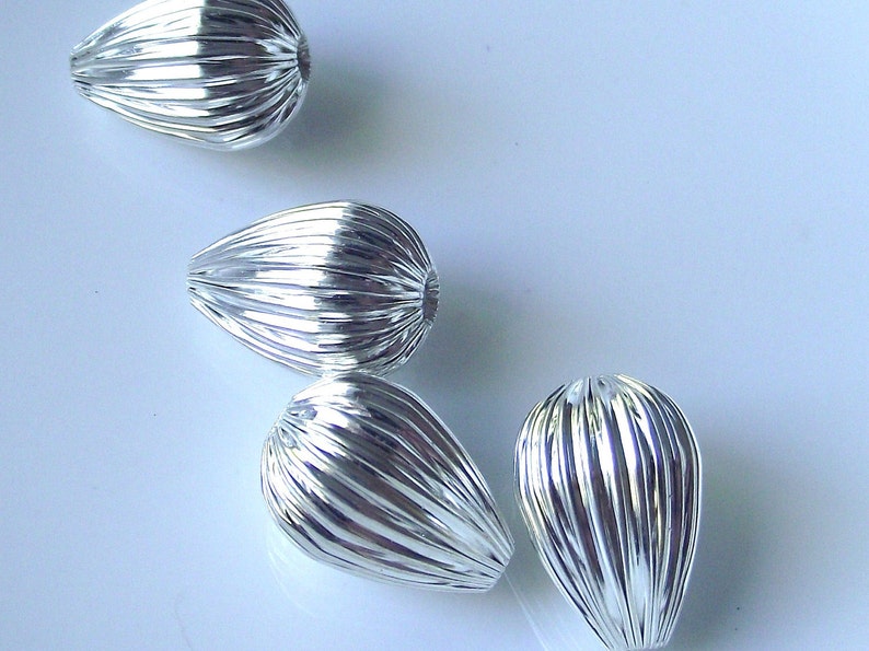 Silver tone Fluted Metal Teardrop Component Destash 22mm image 2