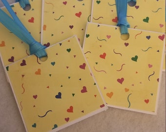 5 small Heart dot tags with ribbon