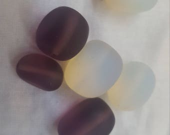 Destash Sea Glass bead lot of 6 - 3 purple, 3 white seaglass