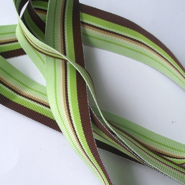 Green Brown ribbon Destash Green and Brown striped