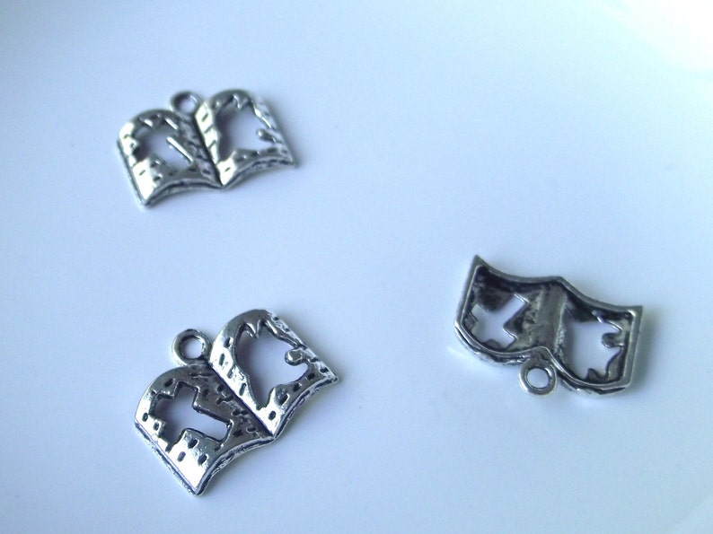 Book pendant Components 3 piece 24mm star set dark silver Component Destash image 1