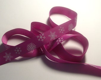 Pink ribbon Destash Pink with white snowflakes