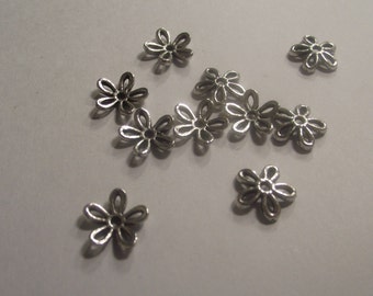 Destash Flower Bead Caps Silver Plate 11mm set of 10