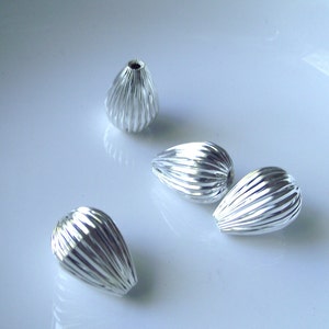 Silver tone Fluted Metal Teardrop Component Destash 22mm image 1