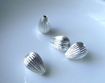 Silver tone Fluted Metal Teardrop Component Destash 22mm