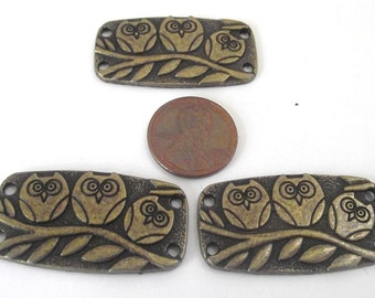 Owl Connector Components 3 piece set Bronze/Brass/Gold Component Destash