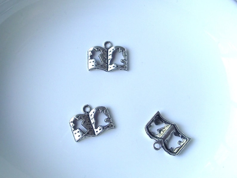 Book pendant Components 3 piece 24mm star set dark silver Component Destash image 2