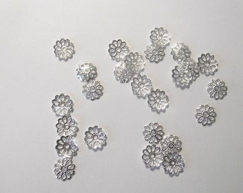 Destash Flower Bead Caps  Silver Tone set of 25