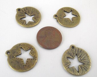 Star Pendant Circle 4 piece set Bronze/Brass/Gold Component Destash