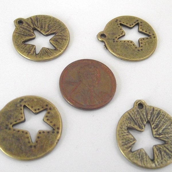 Star Pendant Circle 4 piece set Bronze/Brass/Gold Component Destash