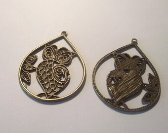 Owl pendant Components 2 piece set Bronze/Brass/Gold Component Destash