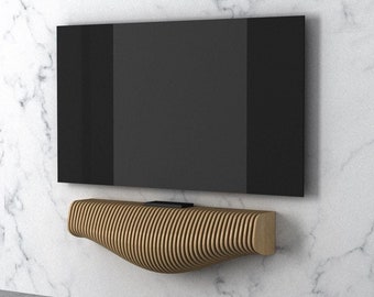 Handcrafted Wavy Wooden Floating TV Stand – Customizable Modern Console