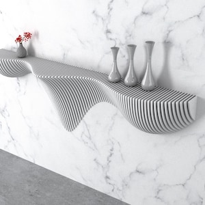 Parametric Wave Wall Floating Shelf - 3D Handcrafted Shelving - Parametric Wavy Modern Wooden Floating Shelf - Custom Color & Size Shelving