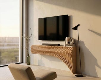 Schwimmendes Regal - Parametrische TV-Einheit, gewellte Wanddekoration - moderne Konsolen-Wohnkultur