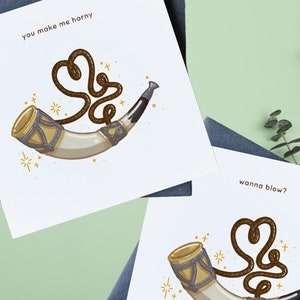 LOTR Hoorn van Gondor liefdeskaart | You Make Me Horny / Wil je pijpen? | Jubileum Verjaardag Valentijnsdag | Leuke kawaii-cadeaus voor nerdy-gamers
