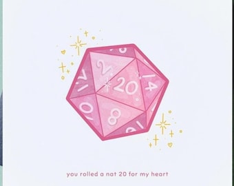 DnD Love Card | D20 Dungeons and Dragons Nat 20 | Anniversary Birthday Valentine&#39;s Wedding | Cute Kawaii Nerdy Gamer Gifts