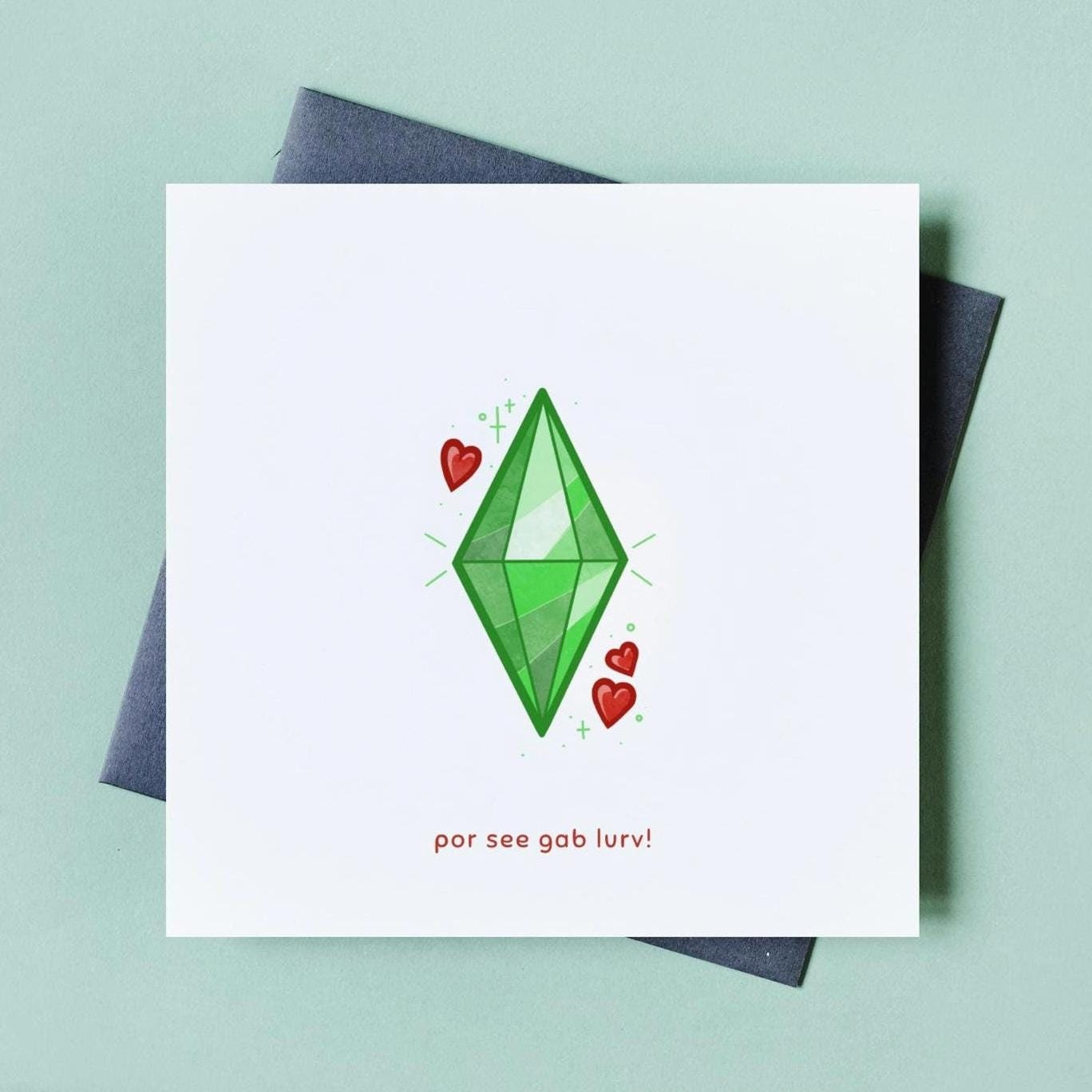 Sims Plumbob Simlish Love Card | Por See Gab Lurv! I love you | Anniversary Birthday Valentine's Wedding | Cute Kawaii Nerdy Gamer Gifts