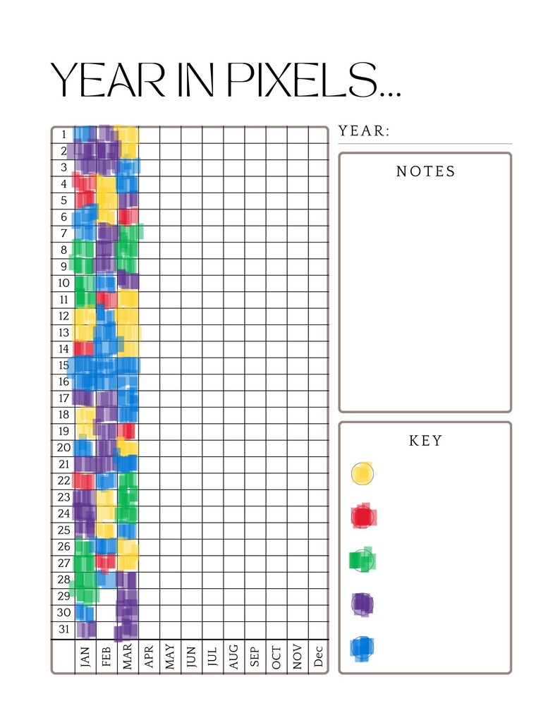 Yearly Pixel Mood Tracker: Printable Habit & Goal Planner (digital ...