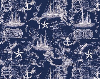 Metre Fat Quarters Childrens Nautical Beach Huts Anchors Life Rings Ship Fabric
