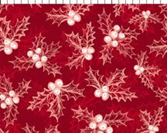 Navidad festiva Poinsettia material de tela metálica 100/% Algodón Por Medio Metro
