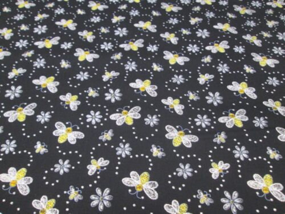Black Bees Glitter, Bees and Floral, Fabric Traditions, Glitter Floral