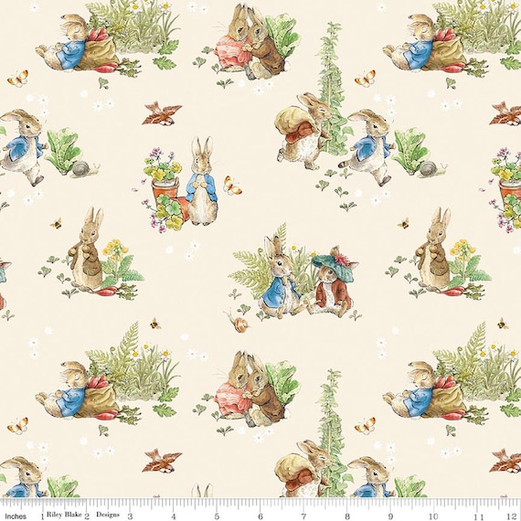 Peter Rabbit, Beatrix Potter, Riley Blake, cotton quilting, cream rabbit, CD17250 CREAM, Digital, Peter Rabbit and Benjamin Bunny,